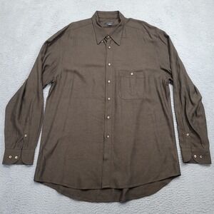 Tallia Uomo‎ XL Brown Herringbone Long Sleeve Button Up Casual Shirt Italy